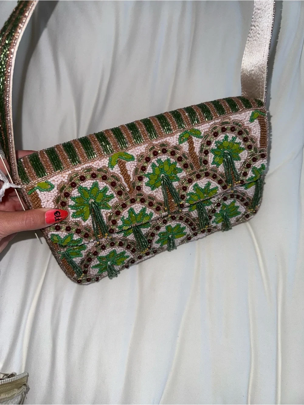 Palm Tree Tassel Beaded Shoulder Bag Handmade in India New with Tags